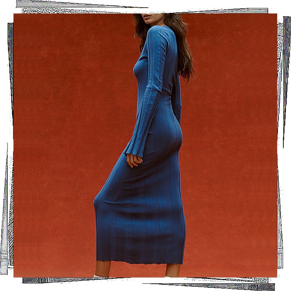 Sapphire Blue Silk Blend Long Sleeve Sweater Dress (XS) by Electric & Rose - Picture 3 of 5